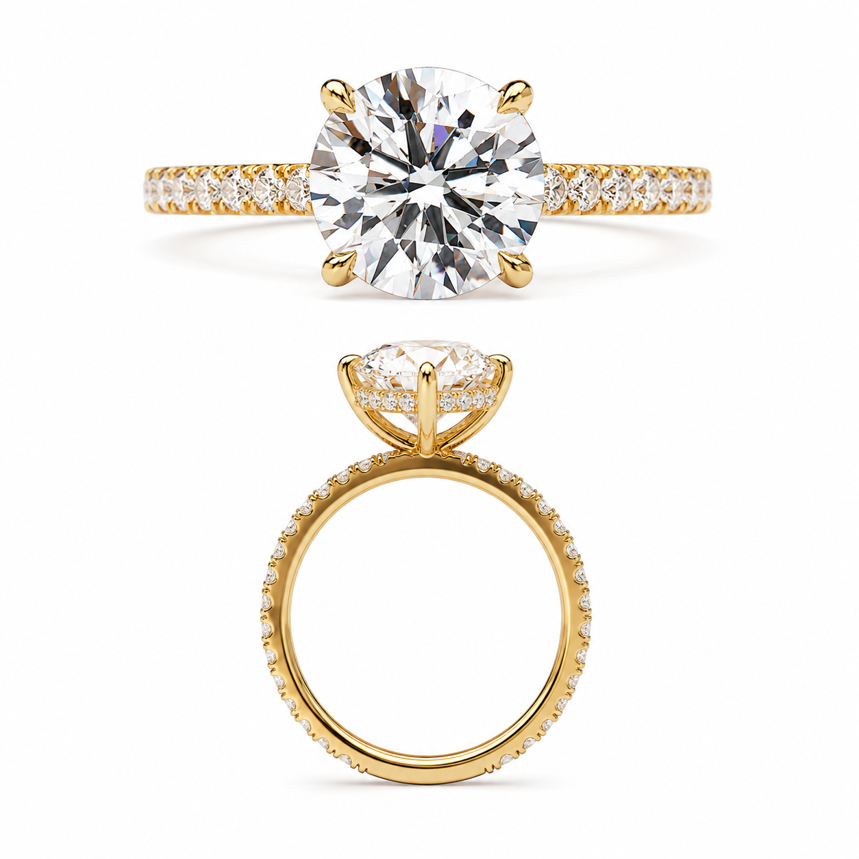 Brilliant Round Cut CZ Hidden Halo Ring in 18k Gold Plated 925 Sterling Silver