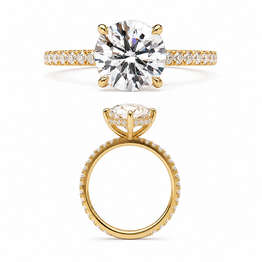 Brilliant Round Cut CZ Hidden Halo Ring in 18k Gold Plated 925 Sterling Silver