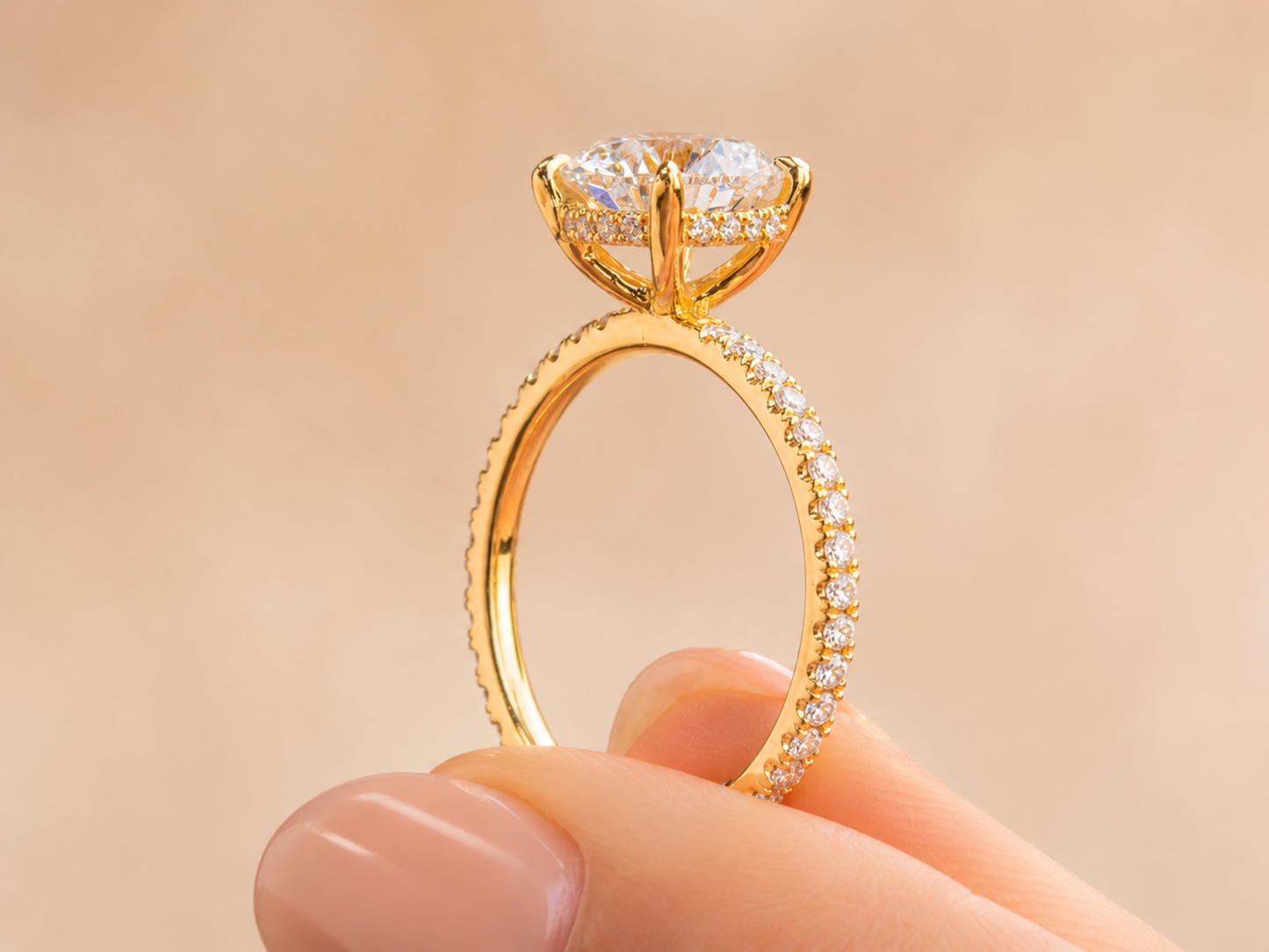 Brilliant Round Cut CZ Hidden Halo Ring in 18k Gold Plated 925 Sterling Silver